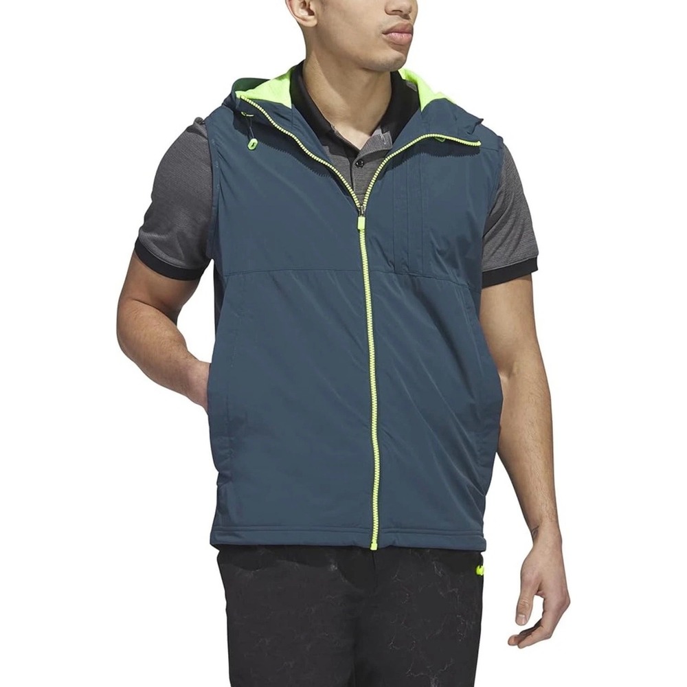 Adidas Ultimate365 Tour WIND.RDY Golf Vest Hooded Arctic Night Neon Green Men XL